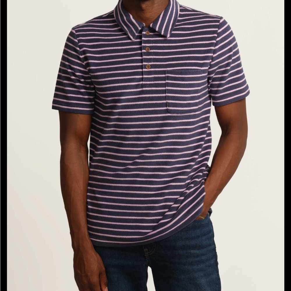 Magaschoni Blue and Pink Terry Polo Shirt with Stripes